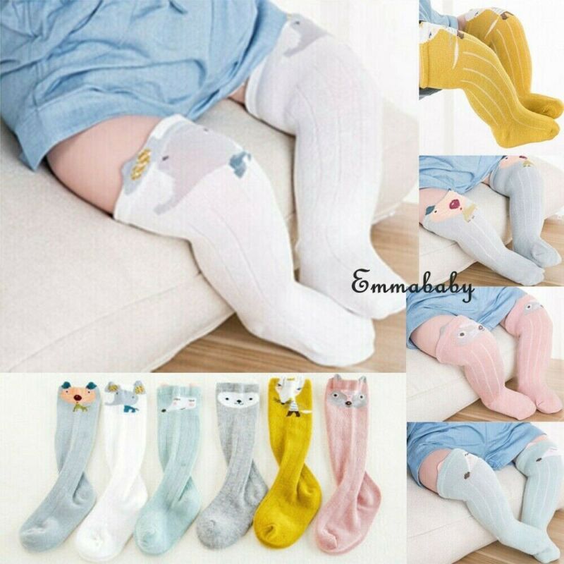 1Pair Kids Baby Girls Knee Socks Toddler Soft Cotton Blend Animal Fox Bear Rabbit Cartoon Pattern Warm