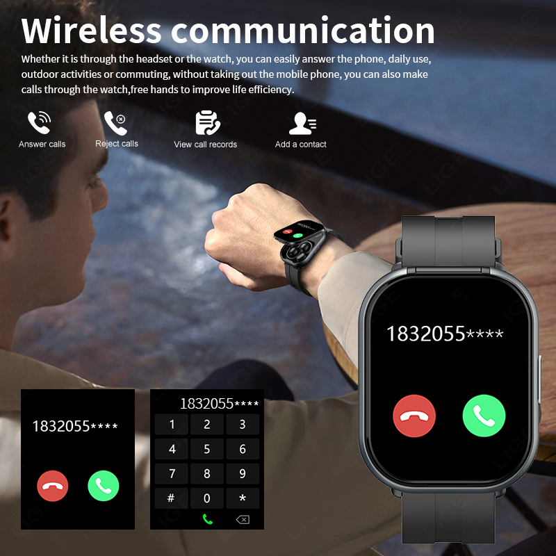 LIGE Nuovo 2 In1 Auricolari Astuto Della Vigilanza Degli Uomini Auricolare Bluetooth Chiamata Orologi Uomini Monitor di Salute Sport Musica Donne Smartwatch Auricolari