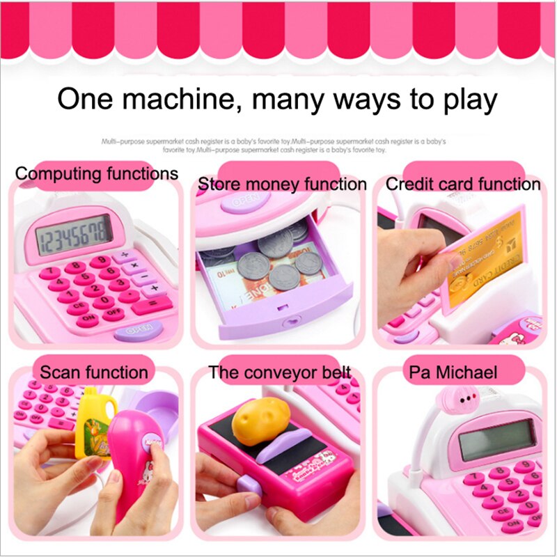Aprendizaje educativos cajero niños fingir jugar contra caja registradora de juguete miniatura simulado modelo supermercado casa papel