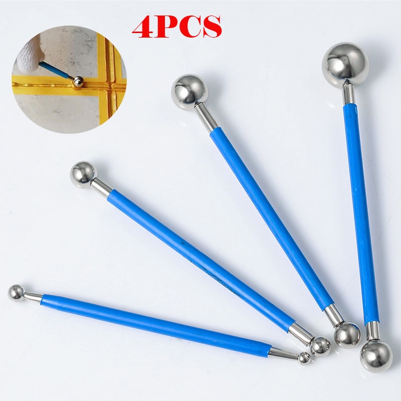 4pcs Double Steel Pressed Ball Tile Grout Repairing Stick Ceramic Floor Grout Glue Gap Scraping Construction Tools