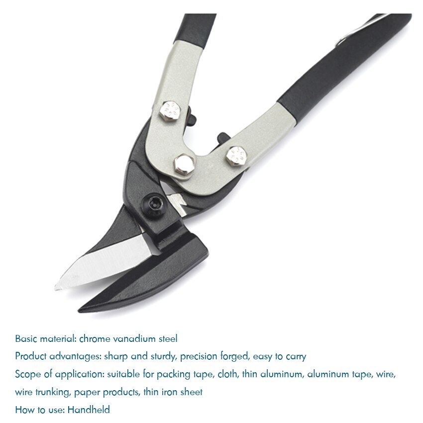 Aviation Scissors Regular Tin Cutting Shears for Packing Straps, Fabric, Iron Sheet, Thin Aluminum, Aluminum Tape, Wire, CR-V