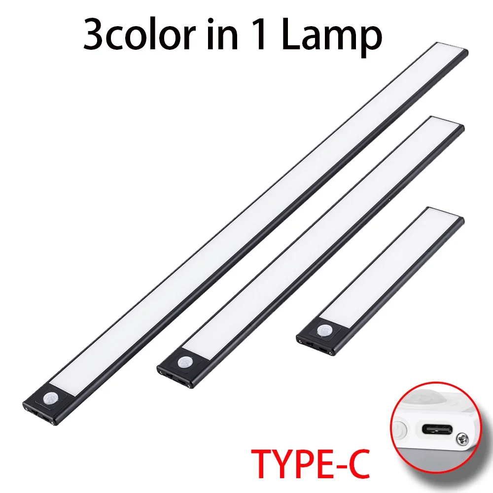 Luz noturna led 20/30/40/60cm, sensor de movimento, sem fio, usb, luz noturna para armário, cozinha, quarto, guarda-roupa
