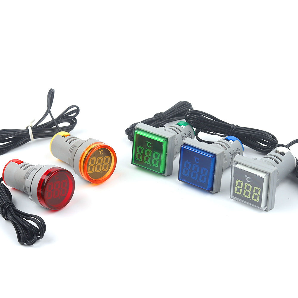 Termómetro Digital LED cuadrado redondo, luces de señal, medidor de temperatura, Sensor Detector, 20-199 Celsius, 50-500V CA, 22mm