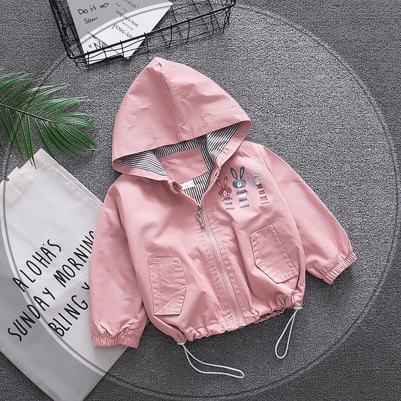 Primavera outono bebê menina outwear casual zíper jaqueta crianças dos desenhos animados coelhos soltos meninas bebê com capuz casaco de algodão: Pink / 6 m
