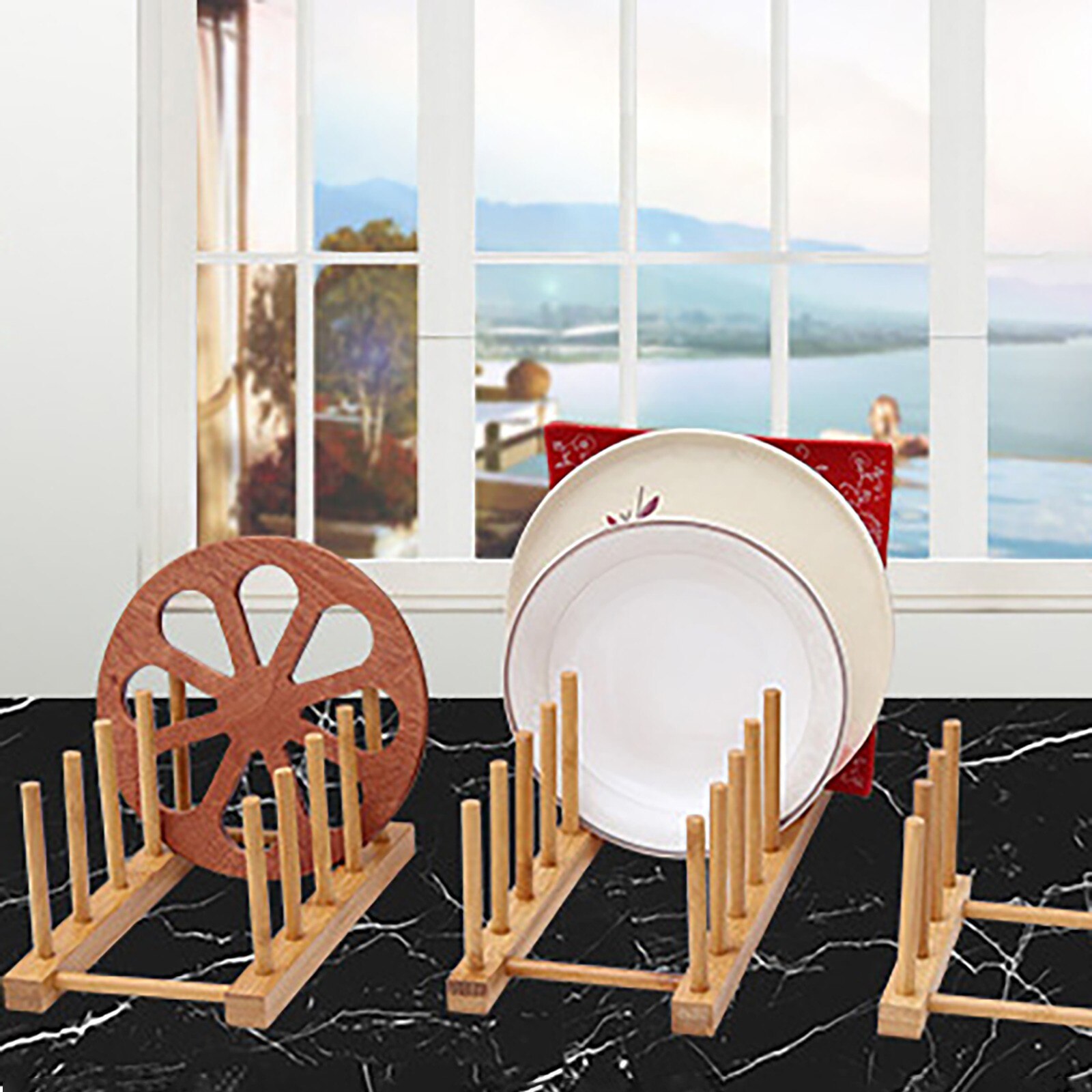 Layer Bamboo Dish Rack Drainboard Drying Drainer Storage Holder Stand Kitchen Cabinet Organizer For Dish/ Plate/ Bowl/ Cup #T2P