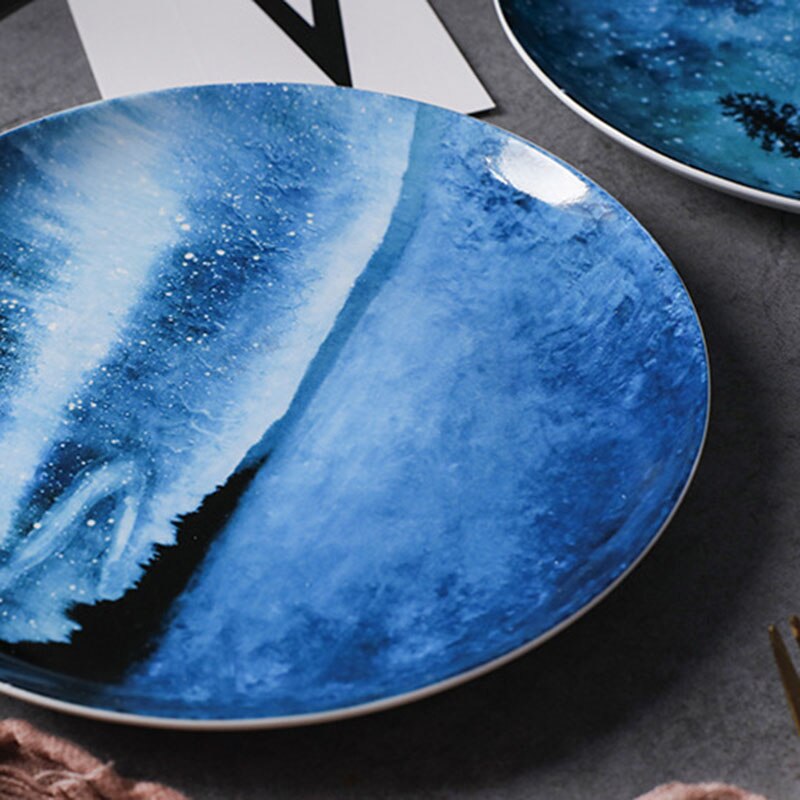 stary Dinner Plate Ceramic Dish Steak Salad Tray Dessert & Bread Plate Home Decor round Dish Specialty Plates fruit cake pastry