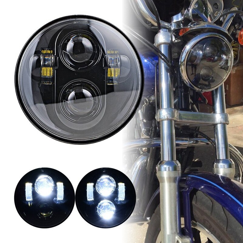 Black 5-3/4" Round Angel Eye LED H4 Headlight 5.75 inch Headlamp For Harley Dyna Low Rider Sportster Softail Breakout FXSB Super