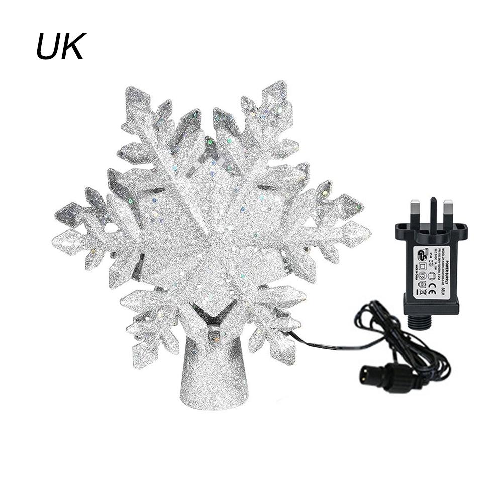 Christmas Tree Topper Lighted with White Snowflake Projector Rotating 3D Glitter Lighted Christmas Decorations for Tree: UK