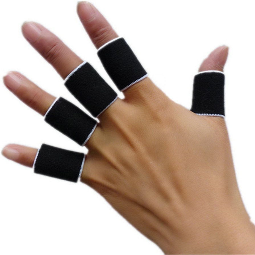 10 stk fingerbeskytter ærme support basketball sportshjælp arthritis band ombryder finger ærmer