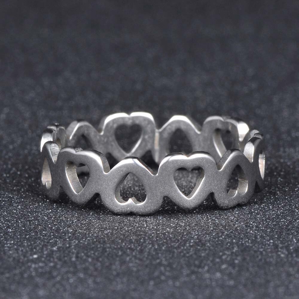 Zoomango Roestvrij Staal Hollow Hart Minnaar Ring Classic Gold Engagement Trouwringen Voor Vrouwen Anneau ZR17154