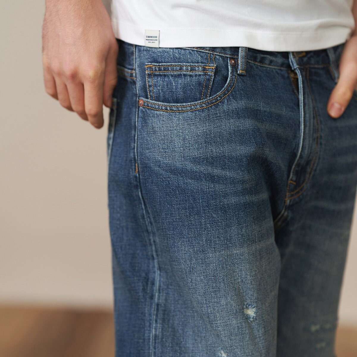 SIMWOOD 2022 Spring Summer Loose Straight Jeans Men Ripped Hole Streetwear Ankle-length Plus Size Denim Trousers