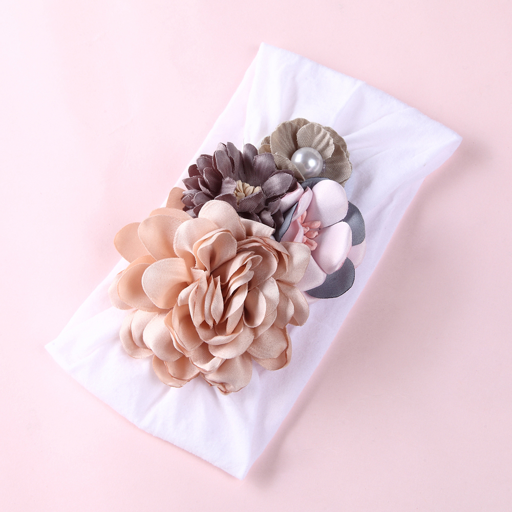 Mädchen freundlicher Baby Bogen Hairband Elastische Stirnbänder Nette 3D Blume strecken Turban Blume Kopf wickeln Kleinkind Prinzessin Haar Zubehör: White1