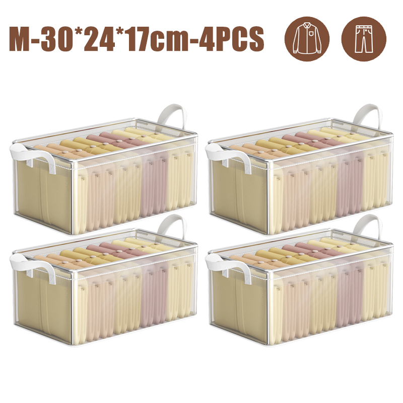 Clothes Storage Box Household Wardrobe Clothes Layered Finishing Box Transparent Folding Storage Basket Frame Artifact