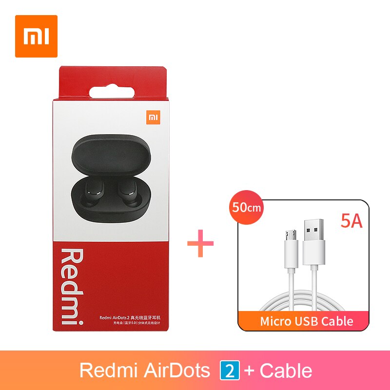 Xiaomi-auriculares inalámbricos Redmi AirDots S Redmi AirDots 2 TWS, originales, Bluetooth 5,0, reducción de ruido con micrófono, enlace automático: 2 add usb cable