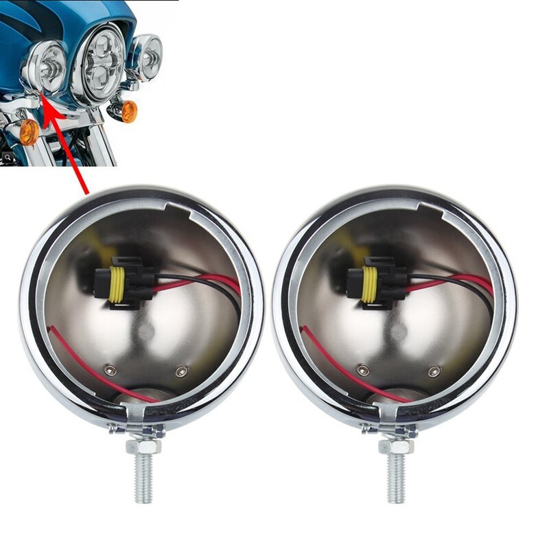 Chrome Parts 4-1/2" Motorsiklet LED Auxiliary Fog Passing Light With 4.5" Housing Bucket For Harley electra glide Bad Boy