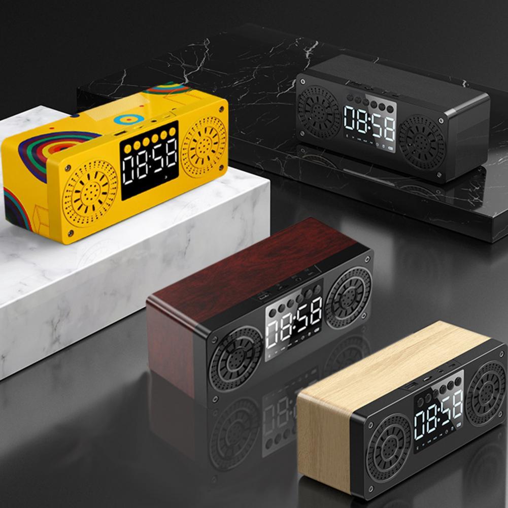 A10 Mini Wood Bluetooth Wireless FM Radio LCD Display Arlarm Clock Music Player