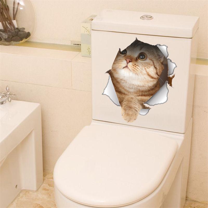 Kat Levendige 3D Vernield Schakelaar Muursticker Badkamer Wc Kicthen Decoratieve Decals Grappige Dieren Decor Poster PVC Muurschilderingen: C-14147