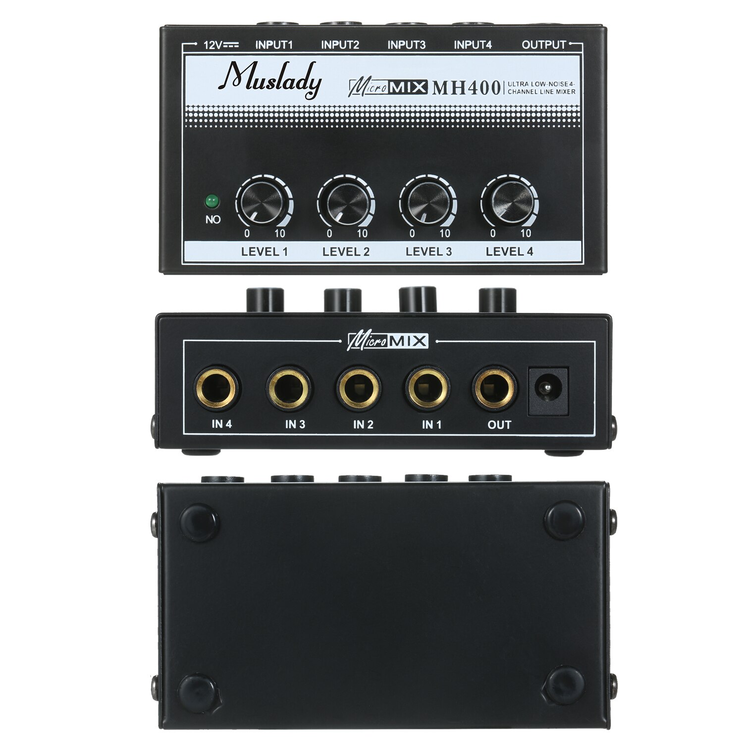 Muslady MH400 Ultra Low-Noise 4-Channel Line Mini Audio Mixer Met 1/4-Inch Ts Volumeregeling voor Gitaren Bass Toetsenborden