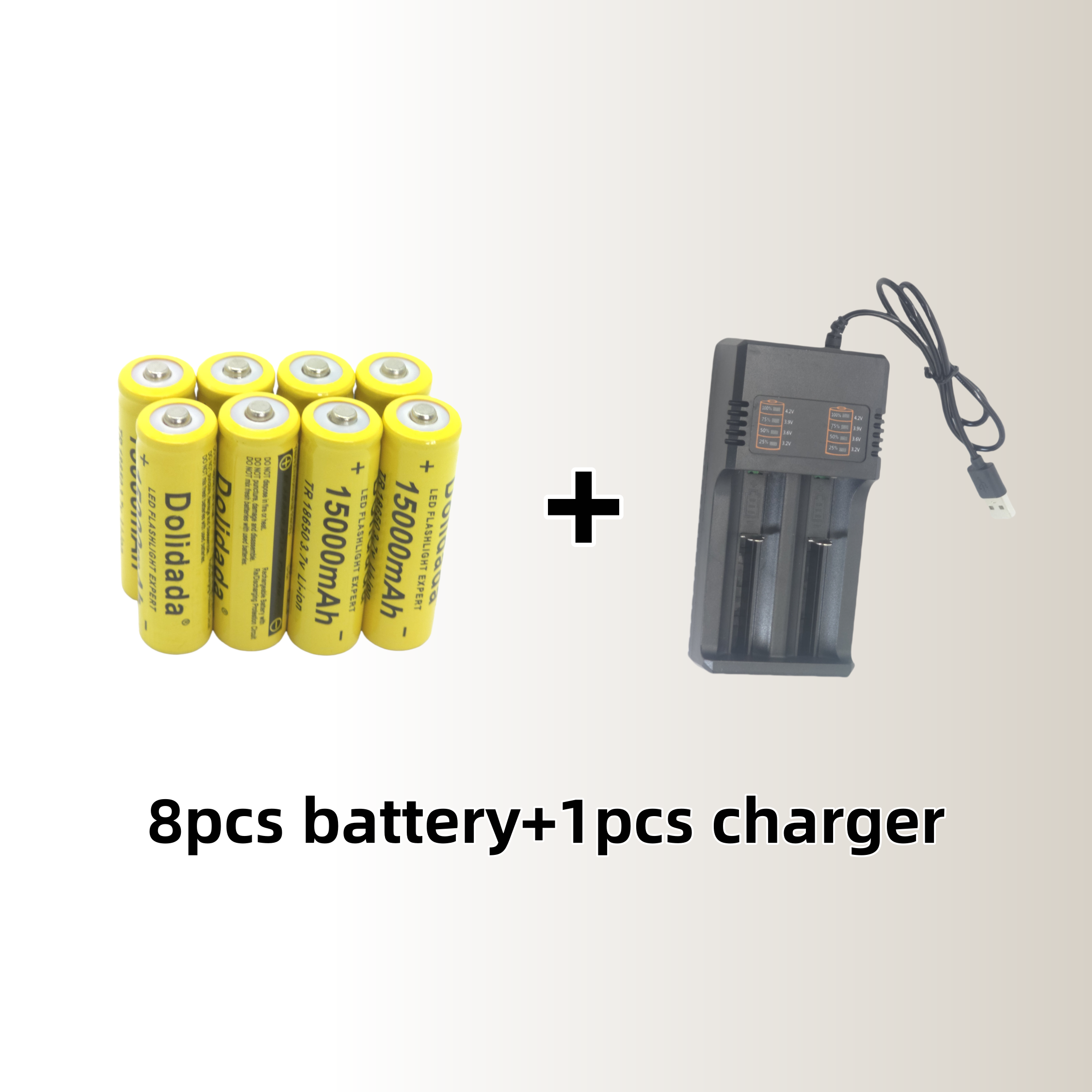 【15000mAh High-Capacity Charge】3.7V 18650 Large-Capacity Rechargeable Lithium Battery | Comes with a Charger: light yellow