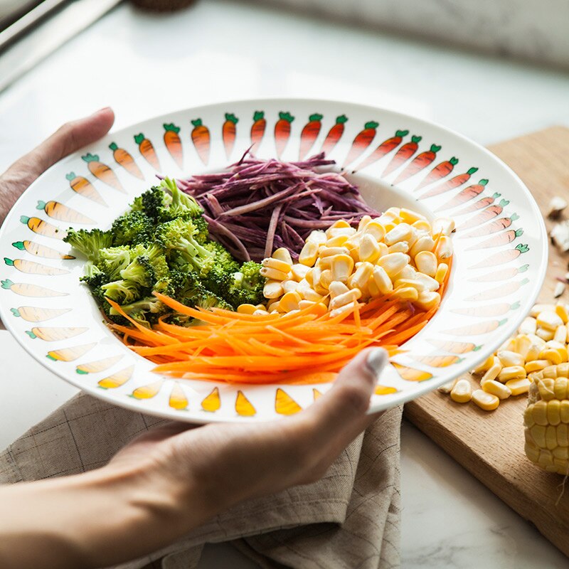 10 Inch Brand Ceramic Dishes &amp; Plates Porcelain Carrot Printed Under Glazed Round Bone China Pasta Dish