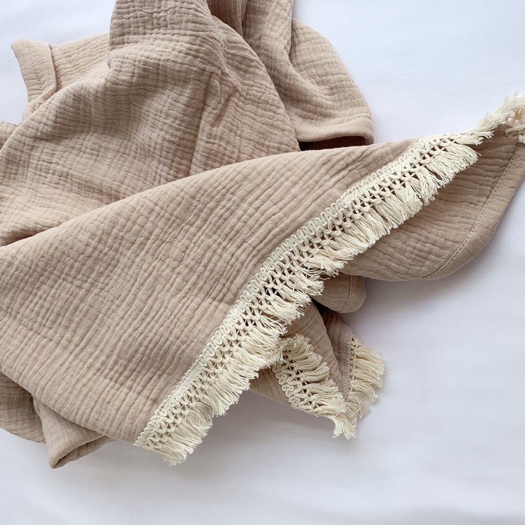 4 lags bomullsmuslin babyteppe med dusk sommerlaken sengeteppe bomull badehåndkle babymottaksteppe