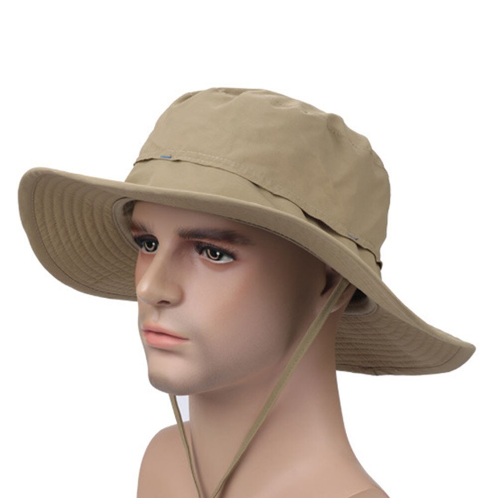 Sol hat spand sommer mænd kvinder fiskeri boonie hat cap sol uv beskyttelse hat camping bred brim solskærm cap udendørs strand cap: Khaki