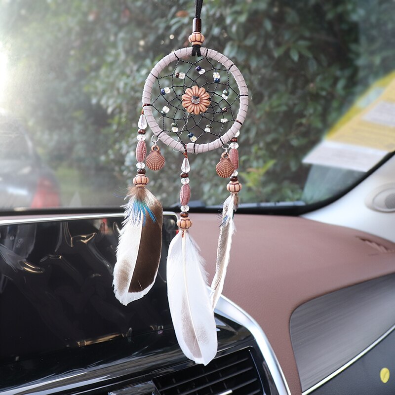 Dreamcatcher Auto Opknoping Ornamenten Auto Spiegel Hanger In Auto Accessoires Voor Meisjes Vrouwen Roze Home Room Decor Auto Windgong