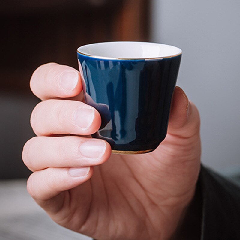 Porcelain small tea bowl master cup accessories Blue glaze ceramic tea cup zen home small teacup