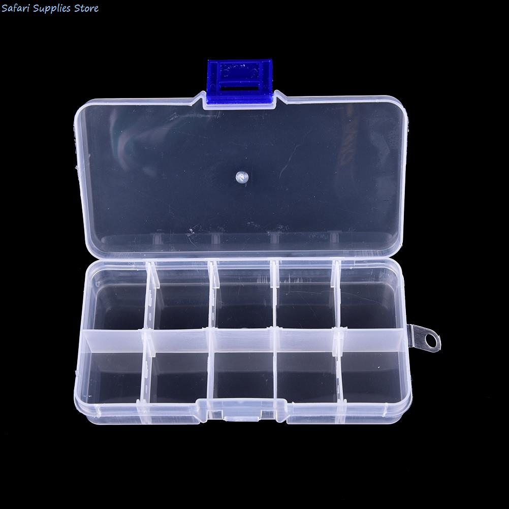Duurzaam 10 Compartimenten Transparante Zichtbare Plastic Visgerei Doos Vissen Lokken Opbergdoos Case Fish Tool 12.8*6*2.3 cm