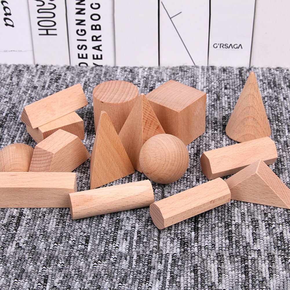 15Pcs Houten Blank 3D Geometrie Effen Blokken Kids Leren Math Educatief Speelgoed Gemaakt Van Glad Massief Houten Materiaal