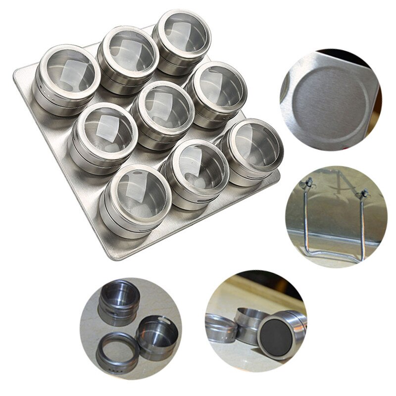 6/9 stk magnetisk krydderihylde i rustfrit stål med justerbar metalstativ, der holder krydderier tørrede urter køkkenredskaber