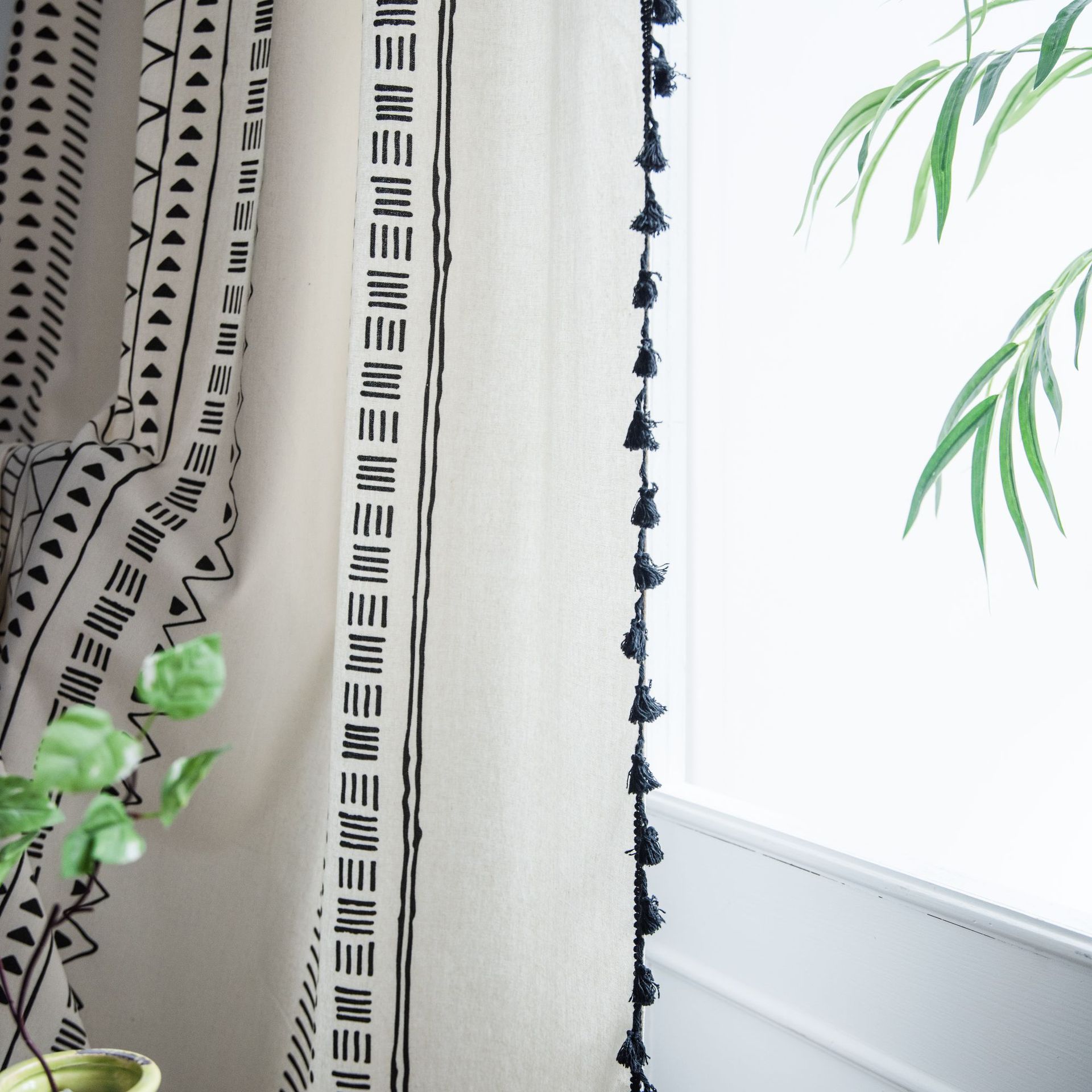 Rideaux de Style bohème avec pompon, en coton et imprimé, rideau pour fenêtre, baie vitrée, rideau de maison, cuisine, salon et chambre à coucher, 5 tailles