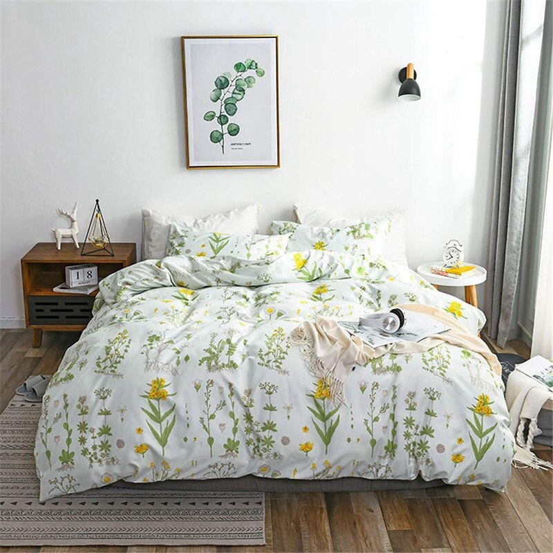 Dynebetræk sæt enkeltseng dynebetræk sæt blad print mønster lagen sæt landlig stil frisk dynebetræk sengetøj sæt
