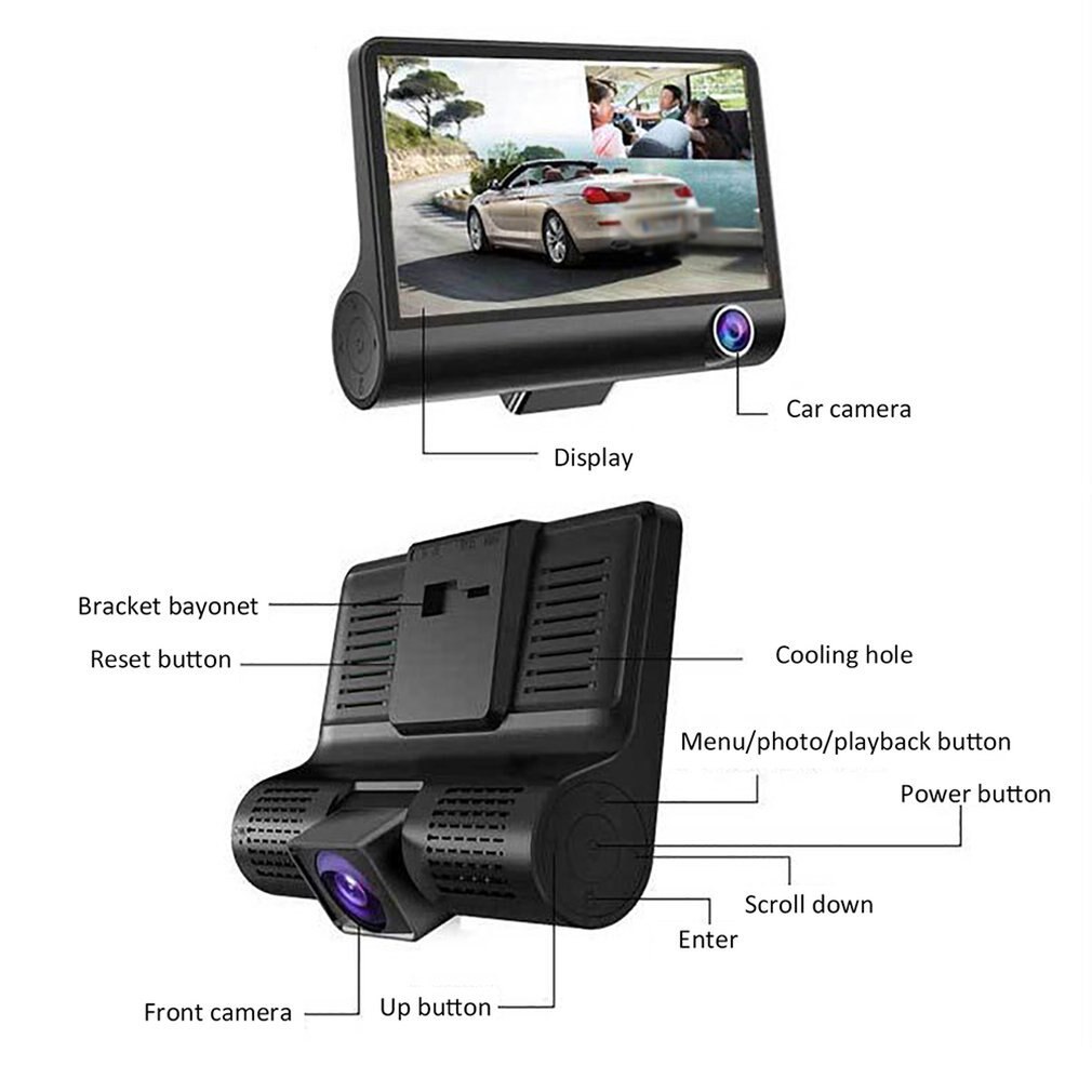 Auto dvr 3 camera lens 4.0 inch dashcam dubbele lens met achteruitrijcamera videorecorder autoregistratie dvr dashcam