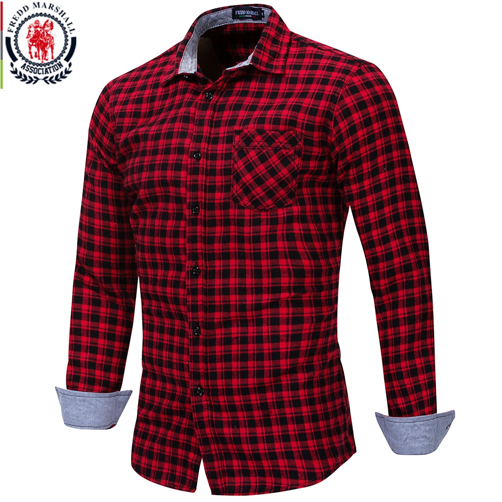 Fredd marshall rutete skjorte menn med lange armer rutete skjorter herre slank passe camisa masculina uformelt virksomhet kjole skjorte 170