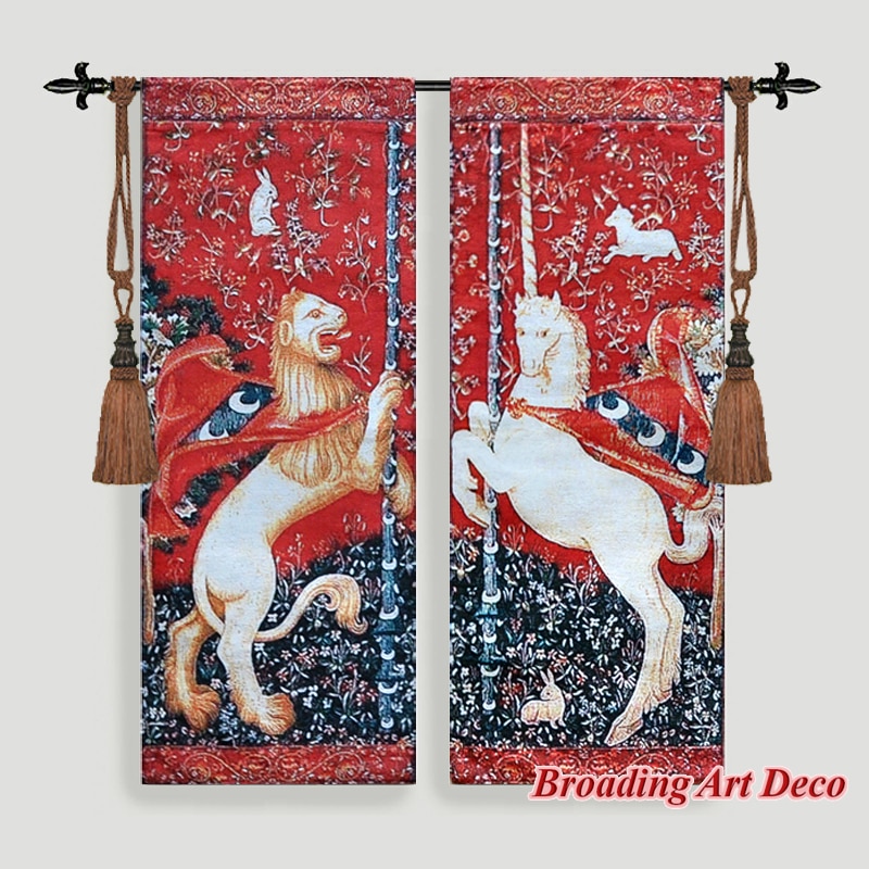 Pair of Unicorn &amp; Lion Medieval Art Tapestry Wall Hanging Jacquard Woven Home Decoration Polyester Wall Tapestries Size 98x76cm