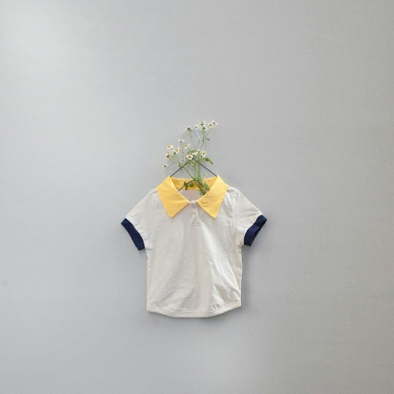Zomer Baby Tops Peuter Baby Jongen Splicing Mode Korte Mouwen T-shirt Baby Meisje Ademend Katoenen Kleding: Y7101-Apricot / 6m