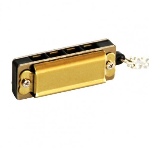 8 Tone 4 Hole Mini Harmony Pendant Small Harmonica Playable Songs Children's Musical Instruments Student Pendant: Golden