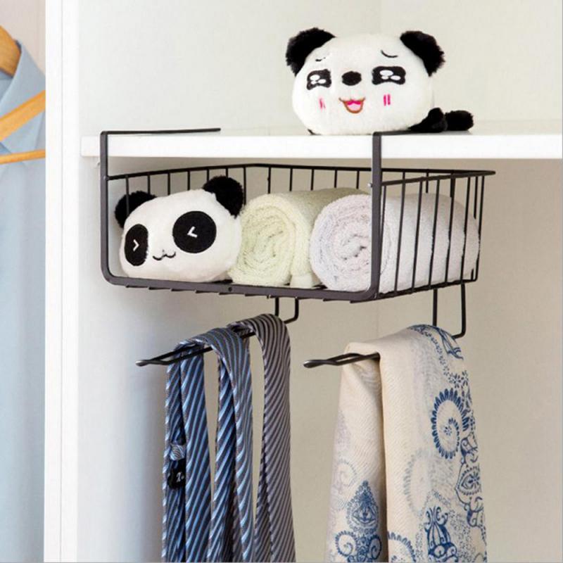 Wardrobe Cabinet Hanger Compartment Hanging Basket Wall-mounted Storage Rack Kitchen Iron Storage Shelf Organizing Rack