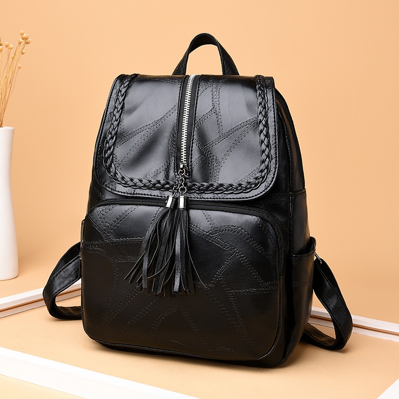 Vrouwelijke Rugzak Leer Vrouwen Tas Mode Schooltassen Meisje Rode Bagpack Kwastje Multifunctionele Tas Waterdicht: Default Title