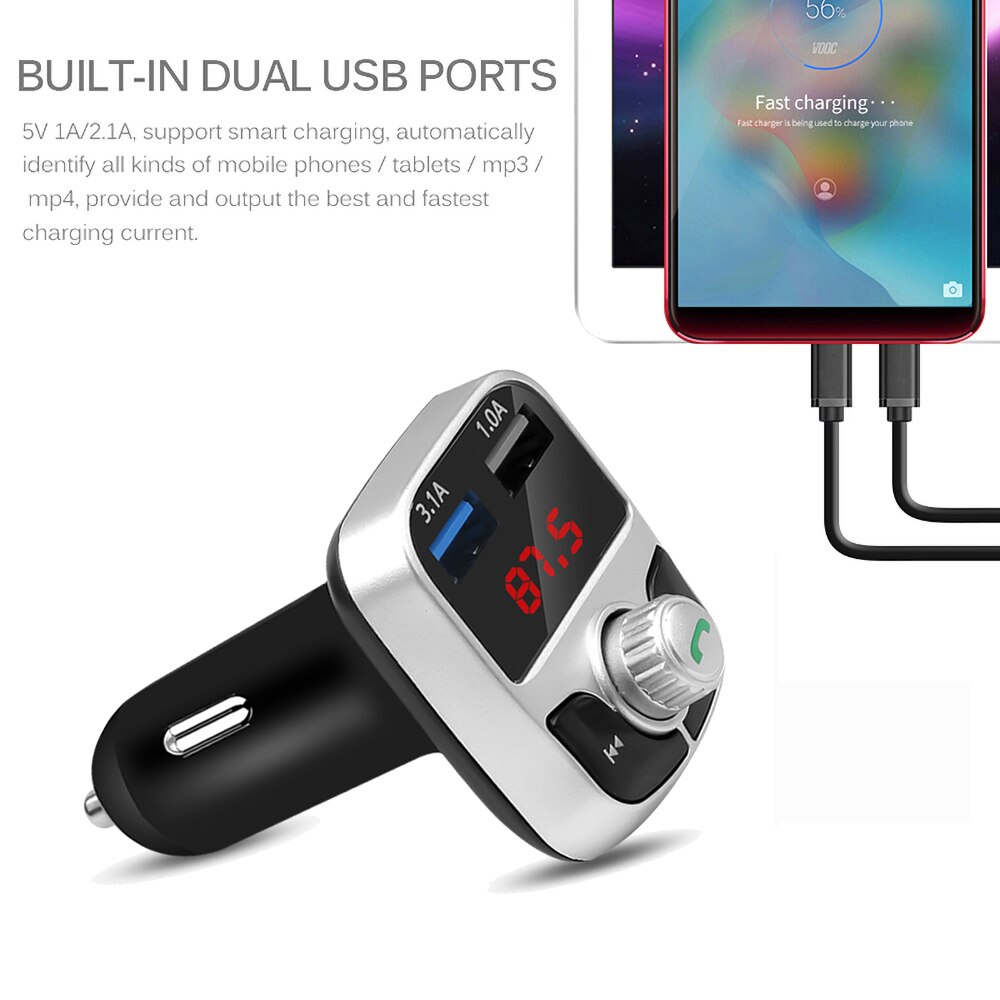 Car Kit Handsfree Wireless Bluetooth FM Transmitter LCD MP3 Player USB Charger 2.1A Car Accessories Handsfree
