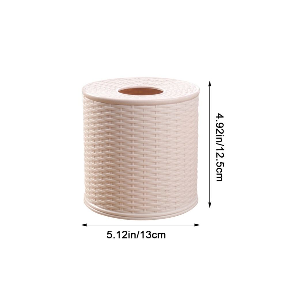 Caja de almacenamiento de pañuelos de mimbre de simulación Beige/marrón oscuro, rollo decorativo a prueba de polvo, estante de papel, contenedor, caja de pañuelos de plástico redonda