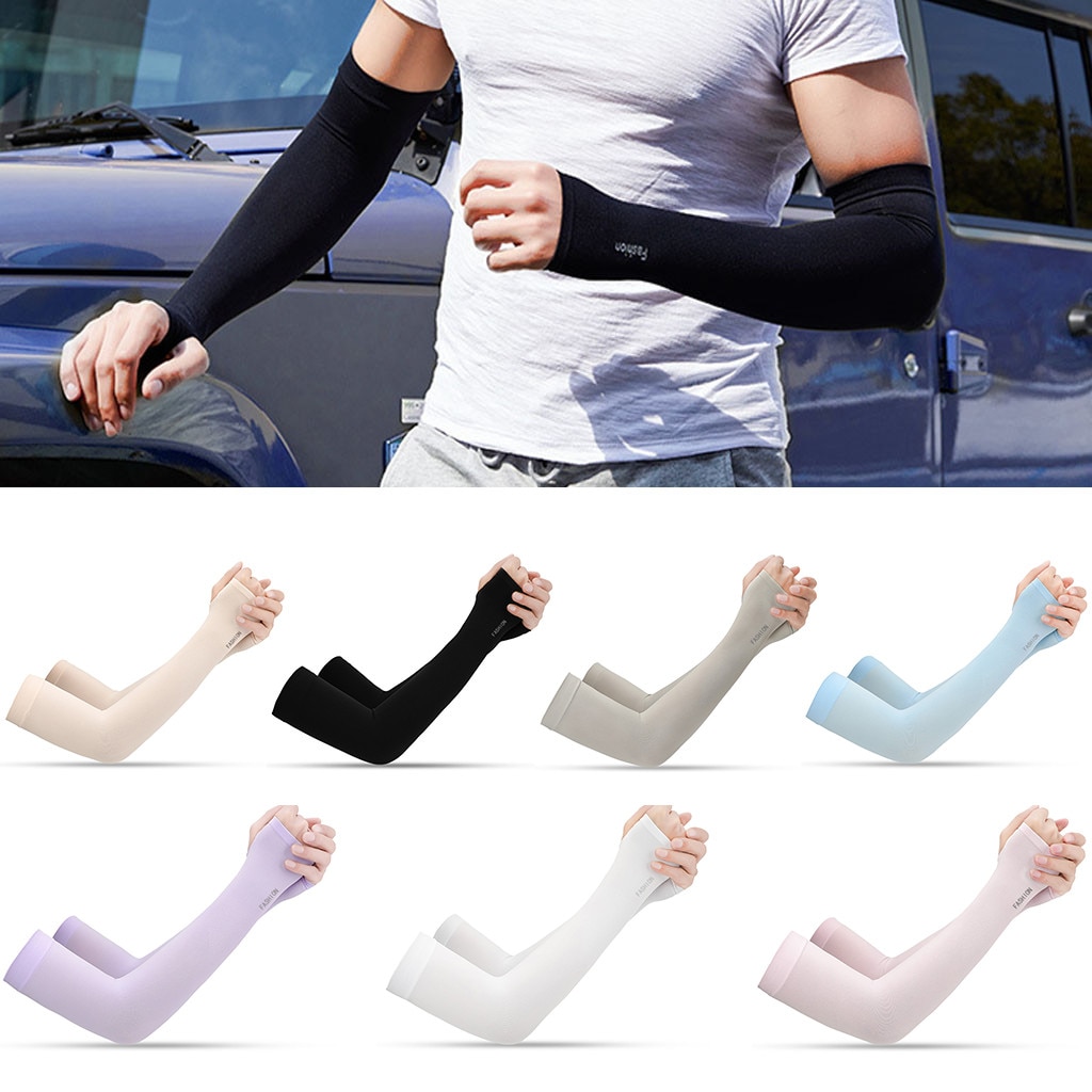 2 PCS Arm Sleeves Ice Fabric Sun UV Protection Cooling Warmer Arms Sleeve Summer Sun Cool Outdoor Solid Color Arm Sleeve Unisex