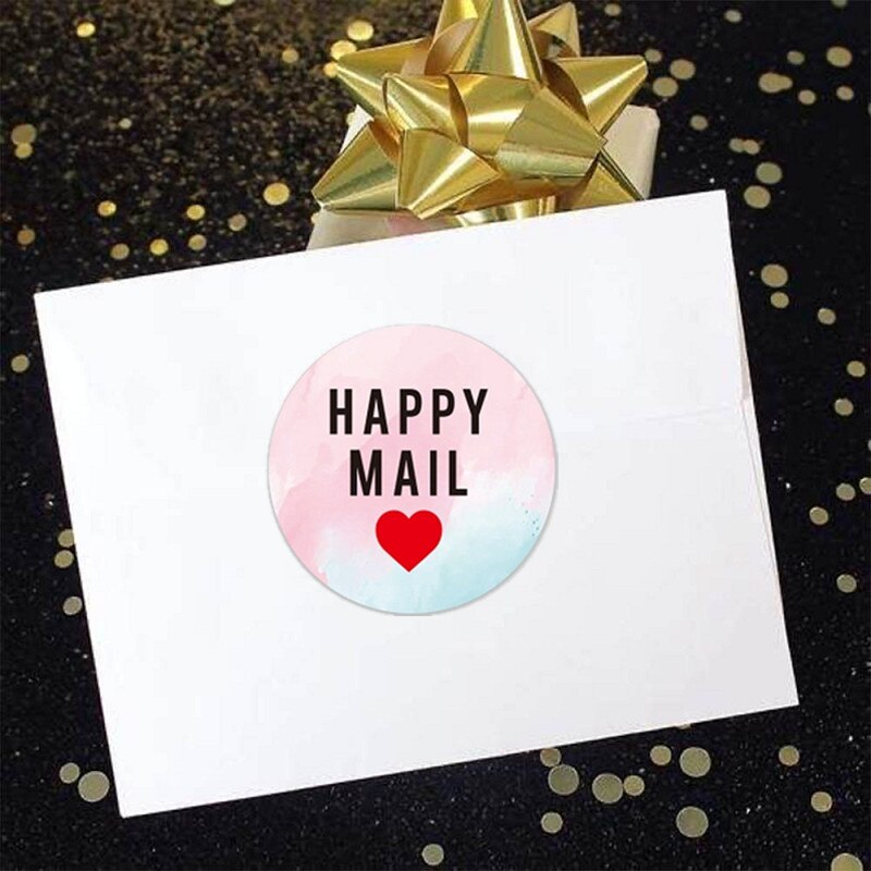 Cute 500pcs 1" Color Happy Mail Stickers Thank You Sticker for Small Business Mailing Supllies Envelope Packaging Sealing Labels
