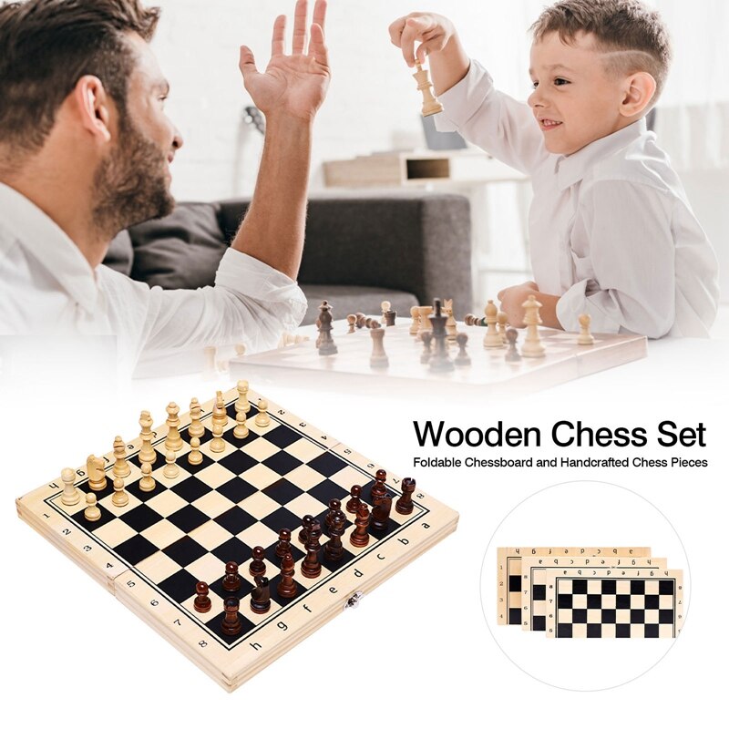 -Magnetic Wooden Chess and Checkers Set Board Games for Kids and Adults for Travel Portable Folding Beginner Chess Set