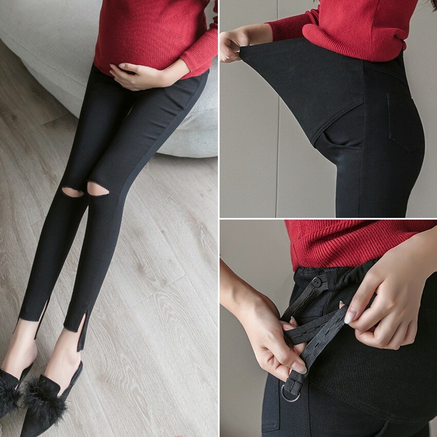 Gravide kvinder leggings split cut cut fødder blyant bukser stretch mave lift gravide kvinder bukser