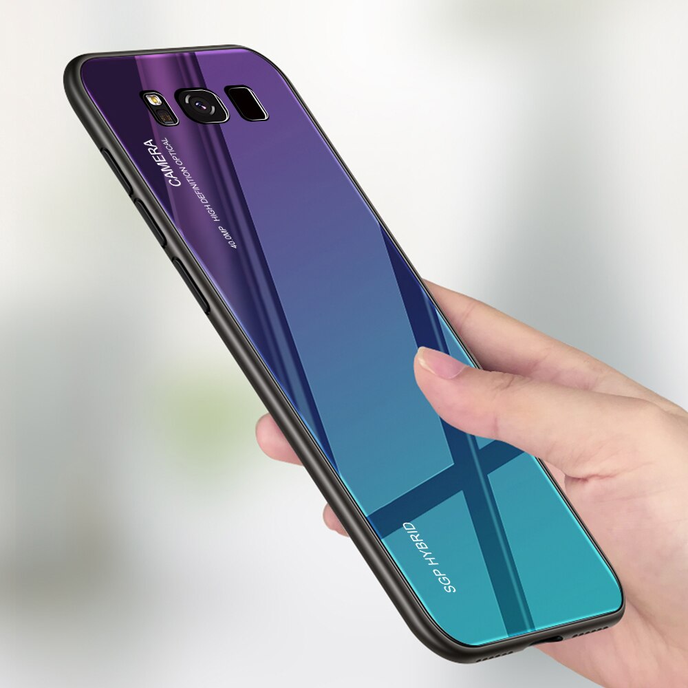 Gradiente Aurora S9 S8 plus Vetro Temperato Caso Della Parte Posteriore Per Samsung Galaxy S9 S8 S 9 Più S9plus S8plus Colorato di lusso Della Copertura Borsette