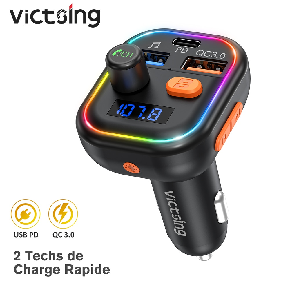 VicTsing – transmetteur Bluetooth 5.0 FM BH438, adaptateur sans fil avec PD et QC3.0, double Charge rapide, récepteur Audio rvb pour voiture