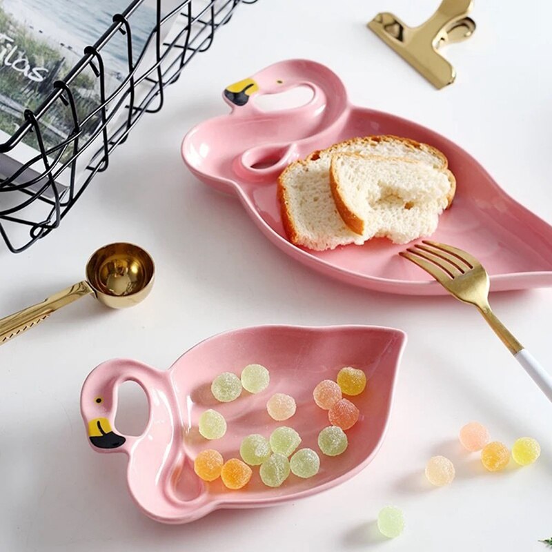 Pink Flamingo Soup Plates Cute Pastry Fruit Cake Dishes Tray Salad Sushi Dinner Ceramic Tableware Girl Xmas