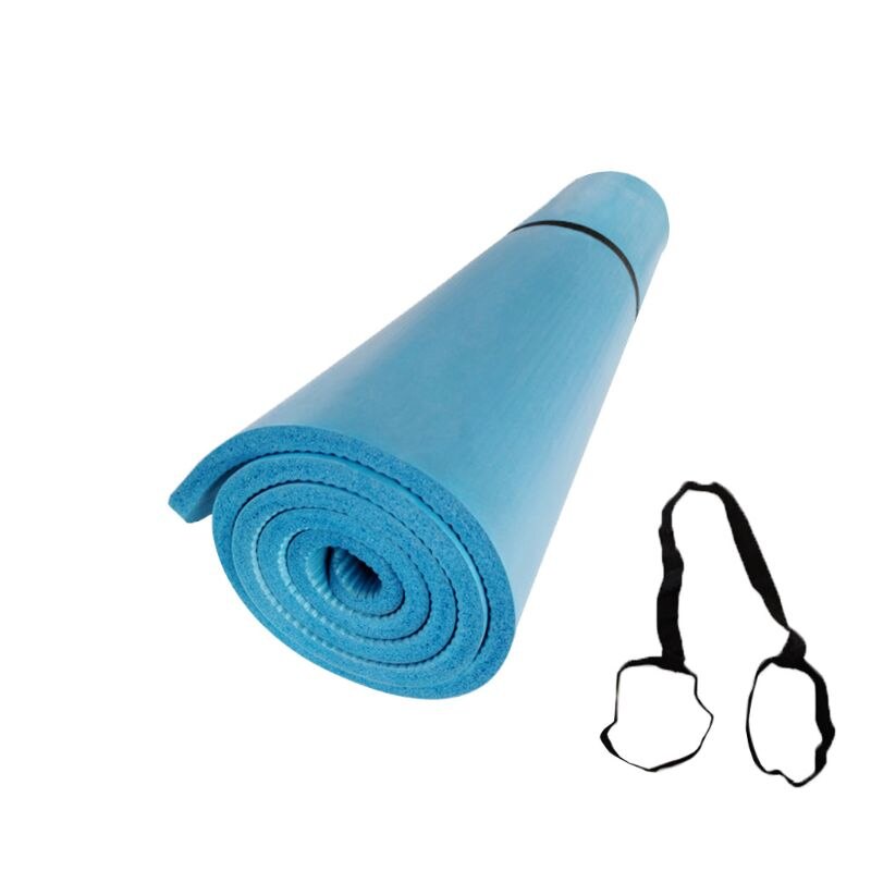 Yoga og pilates træningscentermåtte 10mm nbr skum med bærestrop gymnastik yoga  m2ec: Blå